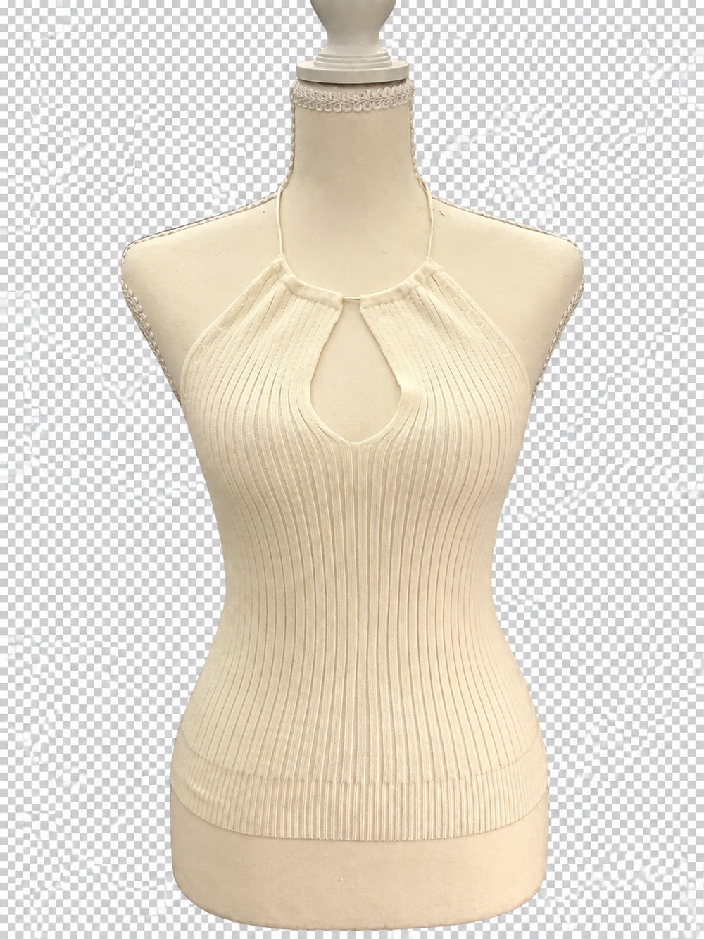 J.Crew Ivory Ribbed Knit Halter Top Keyhole Backless Y2K XS
